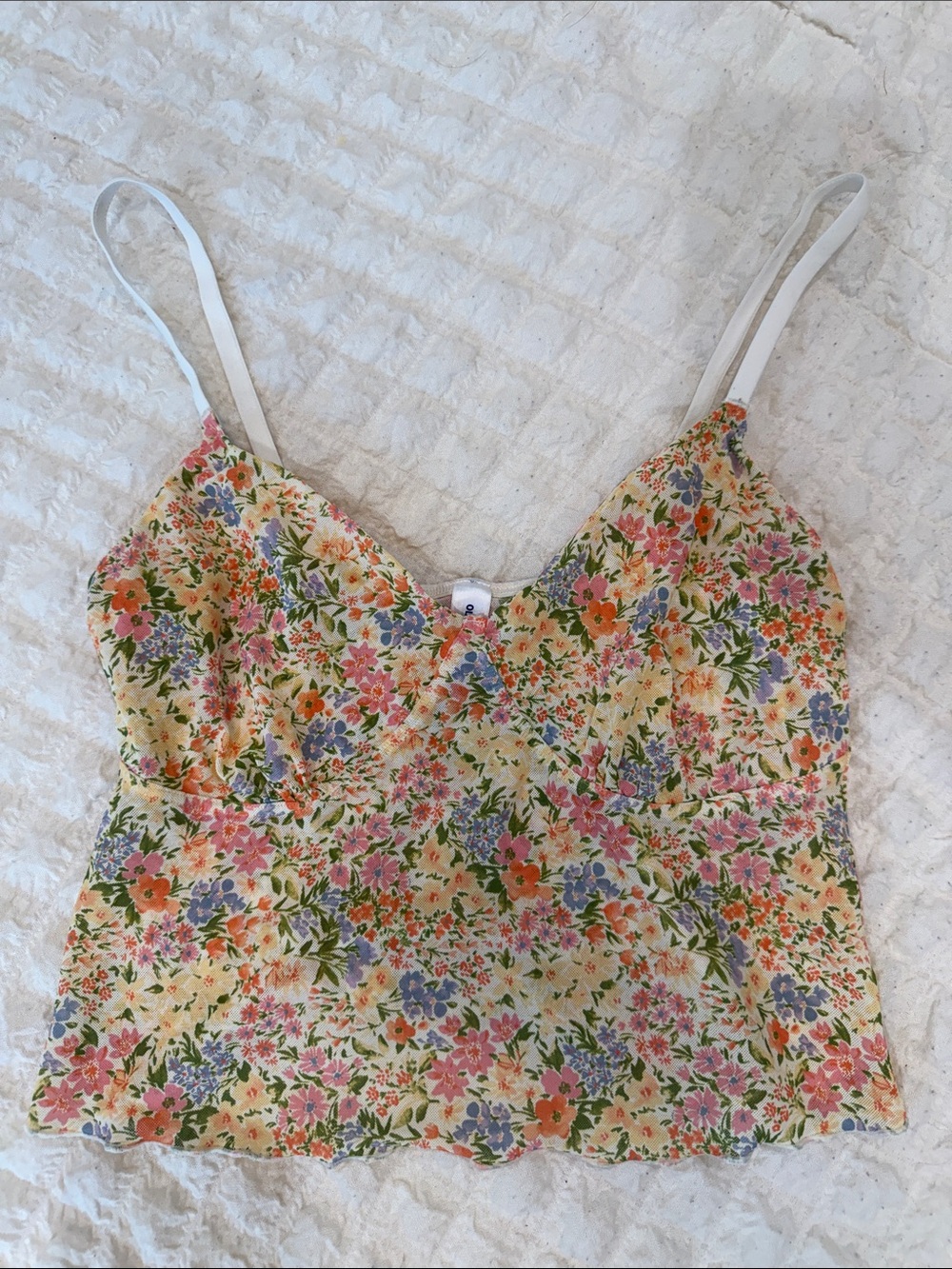 Old Navy Cream Floral Slip Cami with Pink, Orange & Blue Blossoms